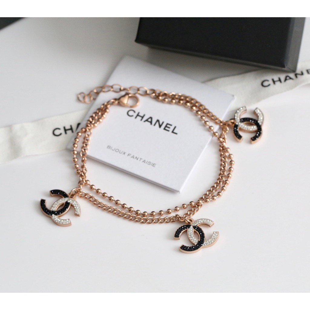 Gelang Kalung Bentuk C Ganda | Gelang Berlian | Aksesoris Bahan Titanium Steel 18k Warna Rose Gold | Perhiasan Bahan Stainless Steel