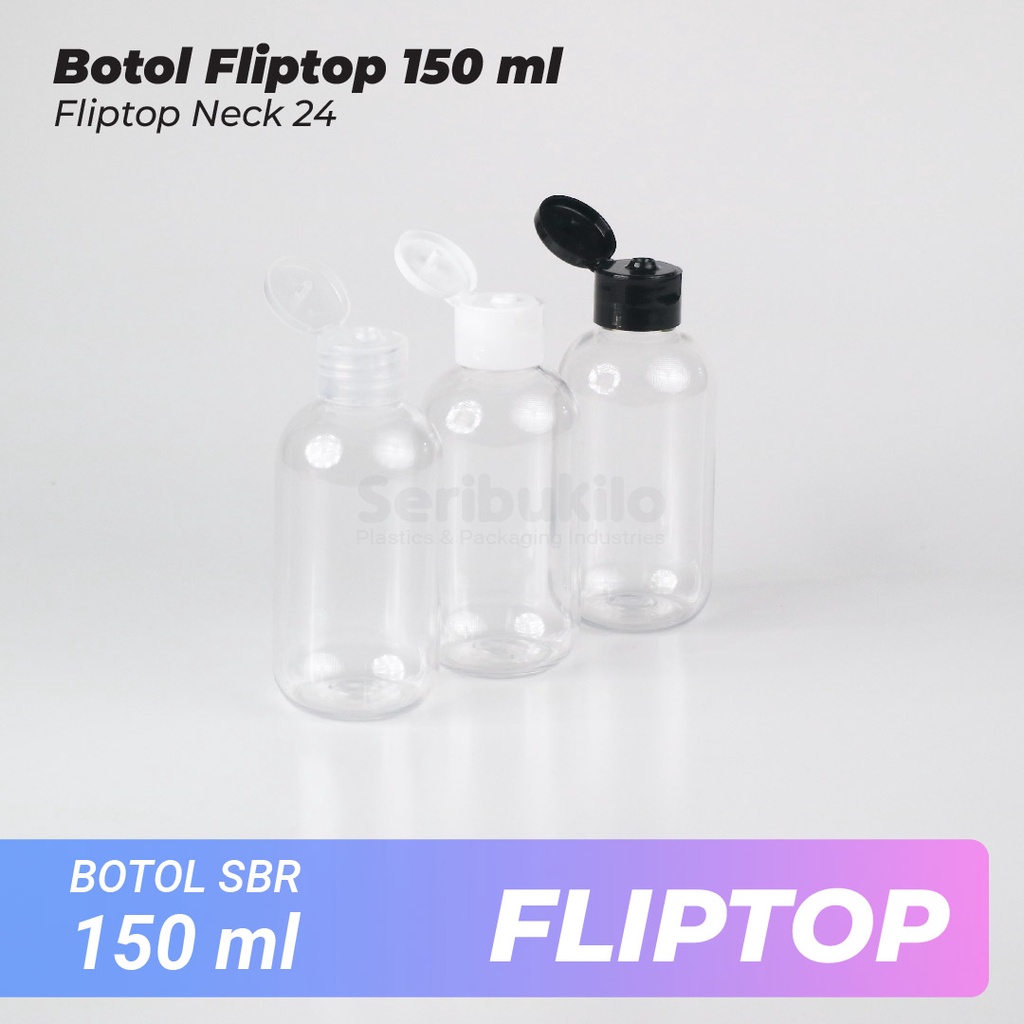 Botol Fliptop SBR 150 ml/Botol PET SBR 150ml Clear - Fliptop Clear/Putih/Hitam