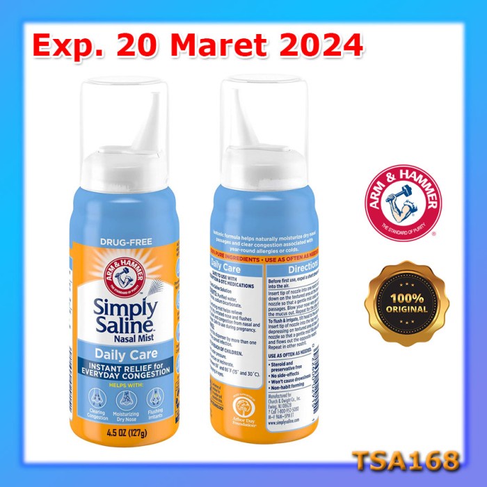 Arm &amp; Hammer Simply Saline Nasal Mist Instant Relief 4.5 OZ 127 gr