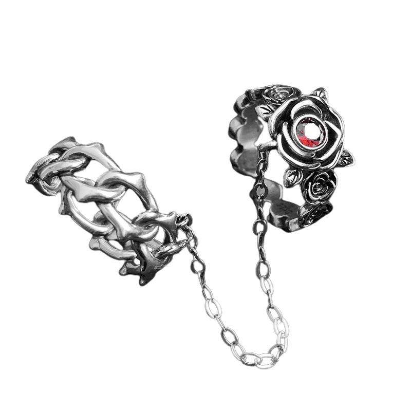 Red Zircons Flower Wedding Rings Untuk Wanita Pasangan Mode Baru Vintage Handmade Rantai Rumbai Pesta Perhiasan Hadiah