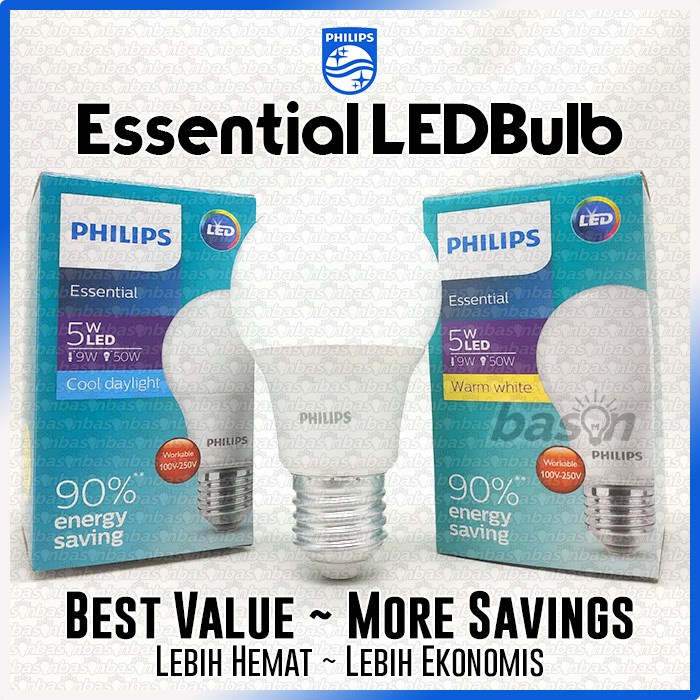 PHILIPS Essential LEDBulb 5W E27 A60 - Bohlam Lampu LED Bulb Ekonomis