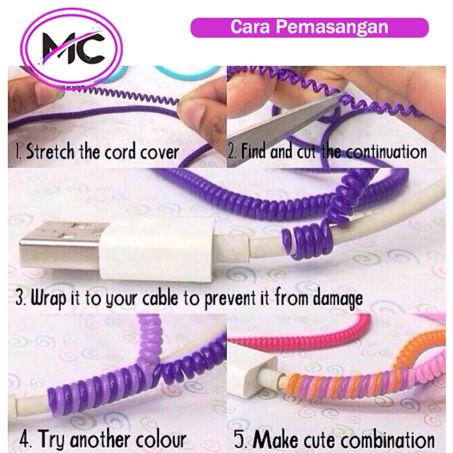 Pelindung Kabel Cas Carger Charger HP Protektor Data Headset Earphone Spiral Micro USB Semua Tipe