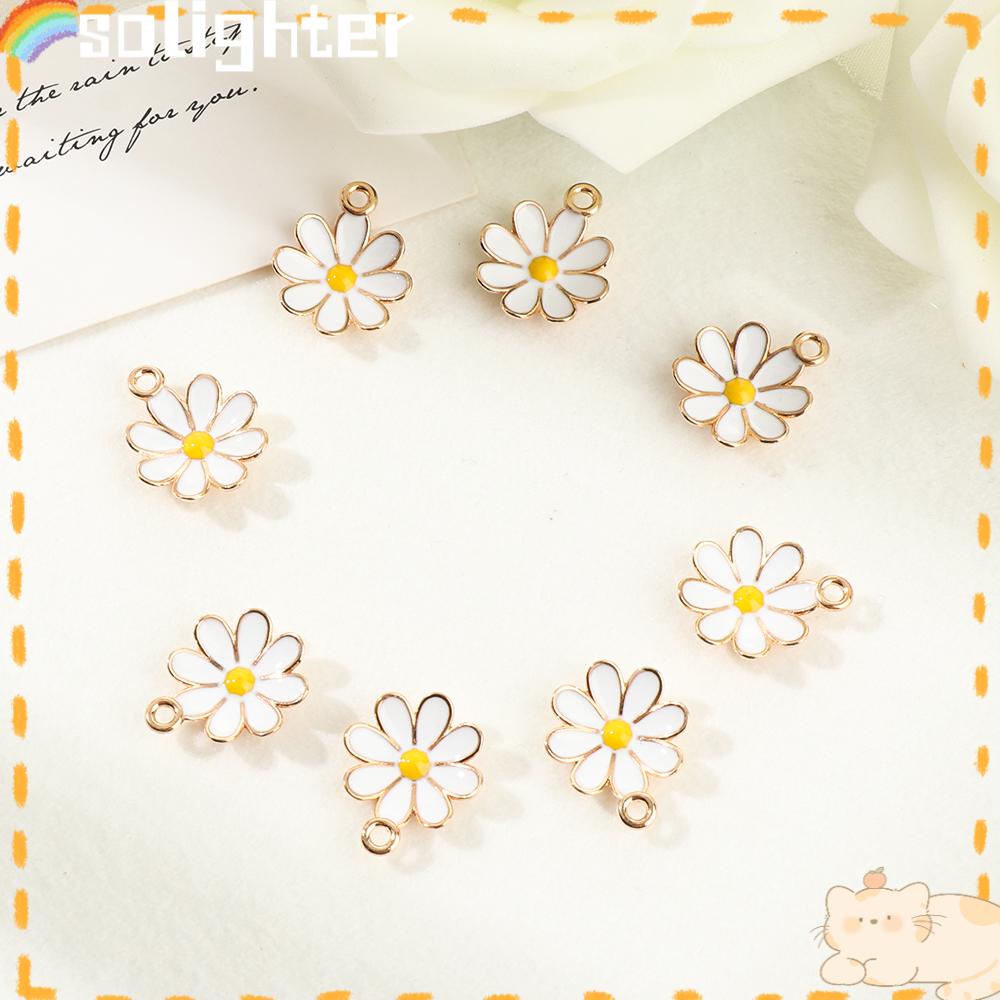 Solighter Daisy Charm Alloy Anting Charms Enamel Gelang Charms Bunga Daisy