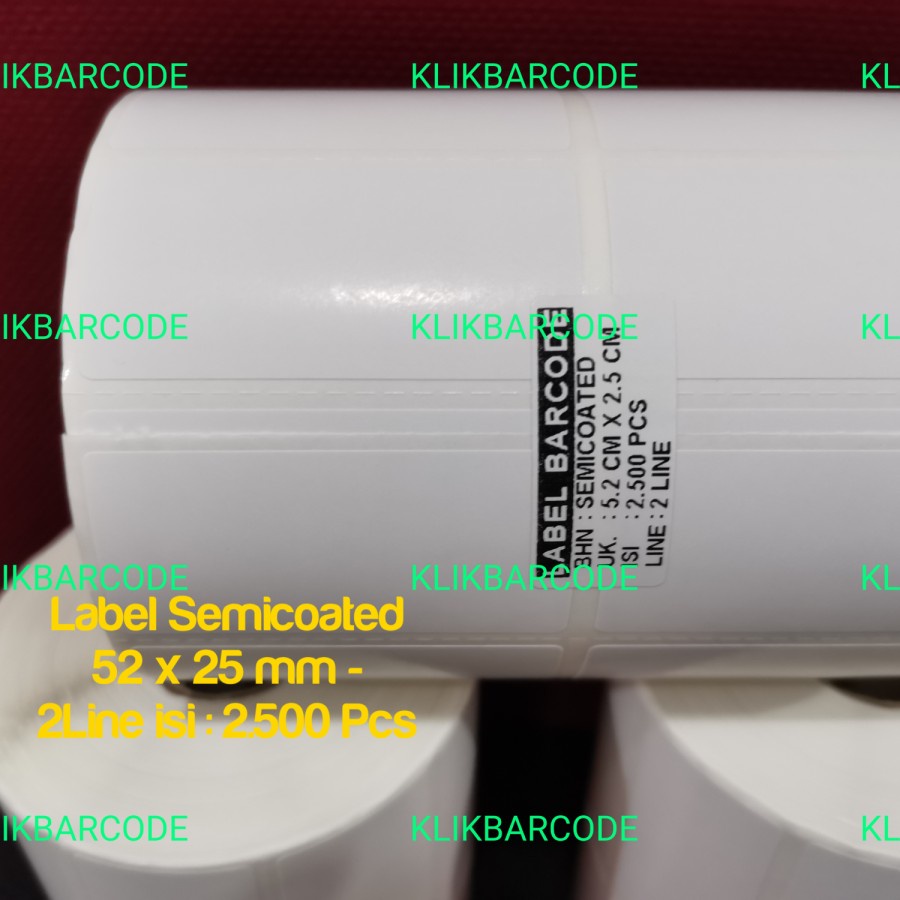 

2500 label barcode semicoated 5,2 x 2,5 cm 52 x 25 mm - 2 baris stiker - Isi :2.500pcs