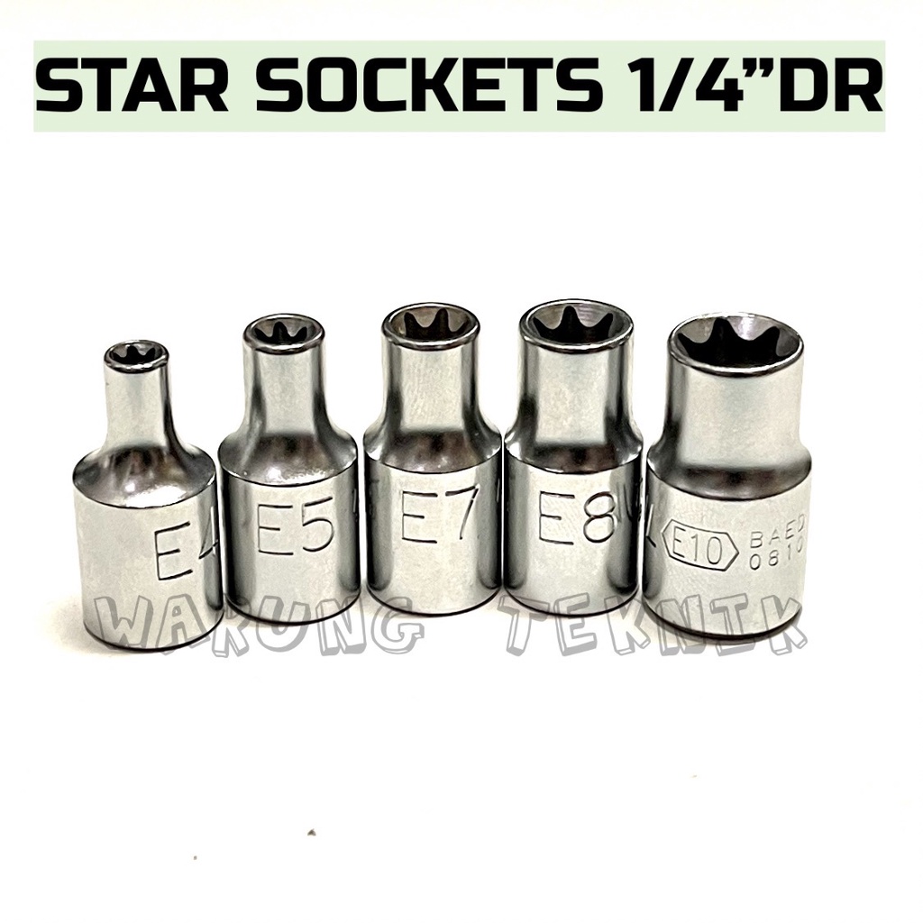 STAR E SOCKET DRIVE 1/4&quot; - KUNCI SOK BINTANG CEWEK 1/4&quot;DR E4 E5 E6 E7 E8 E10