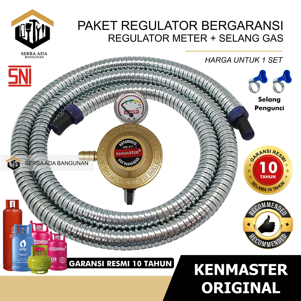 Selang Gas + Regulator Meter Paket Kenmaster Selang Kompor Selang Regulator  KM - 911