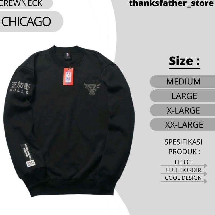 Special Price SWEATER CREWNECK CHICAGO BULLS FULL BORDIR JAPAN BLACK AND WHITE EDITION