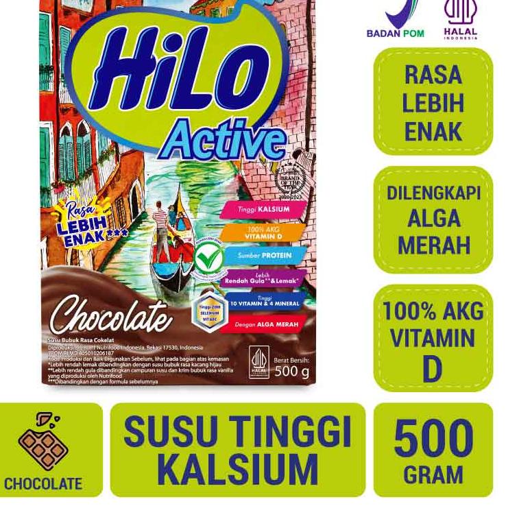 

❋ HiLo Active Chocolate 500 gram - Susu Tinggi Kalsium Rendah Lemak ☇