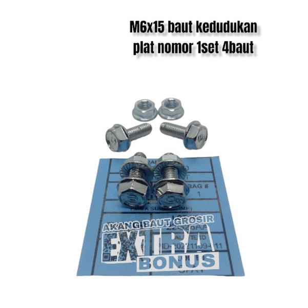 1set baut kedudukan plat nomor kunci 10 mur 10 M6x15 panjang 1,5cm