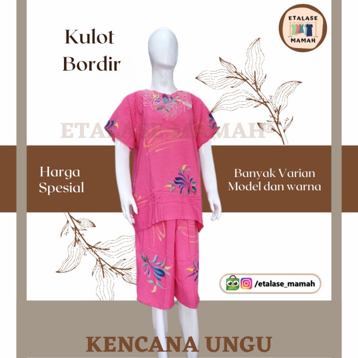 SETELAN KULOT BORDIR KENCANA UNGU/ BAJU DASTER DAN CELANA WANITA