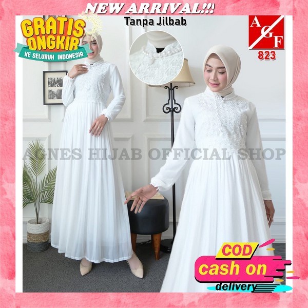 Gamis Abaya Terbaru Turki Matt Crinkle Airflow Aksen Full Renda Dobel Layer Aimar Dress Gamis Putih 