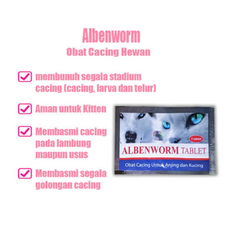 ALBENWORM OBAT CACING KUCING ANJING ALBENWORM SACHET TABLET CAT DOG MEDICINE