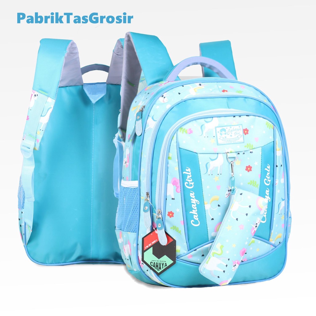 Tas Anak Perempuan Cahaya Unicorn Pony Muat Buku Tema LKS Bonus Tempat Pensil Lucu Backpack Anak SD SMP Bahan Impor Motif Printing Tidak Luntur Premium Kapasitas Besar Tas Anak Cahaya