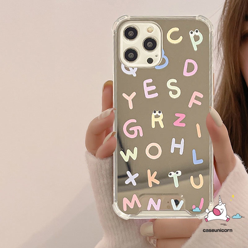 IPHONE Kompatibel Untuk Iphone11 Pro Max7 8 Plus 7plus 8plus 12 13 Pro MAX XR X XS MAX SE 2020 Kartun Lucu Alfabet Make Up Cermin Shockproof Case Soft Cover