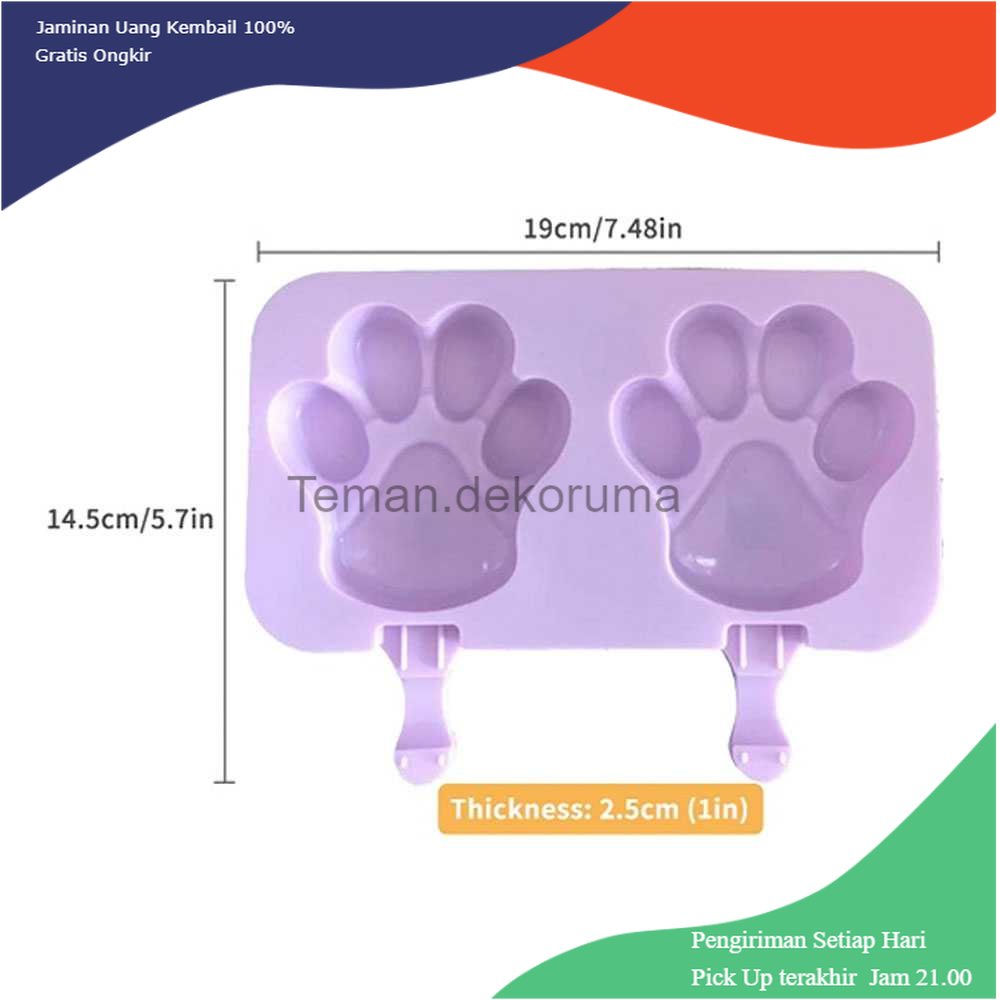 TD - DPR SJ Cetakan Es Krim 2 Hole Silicone Mold Dessert Dog Paw with 50 Sticks - JSC84