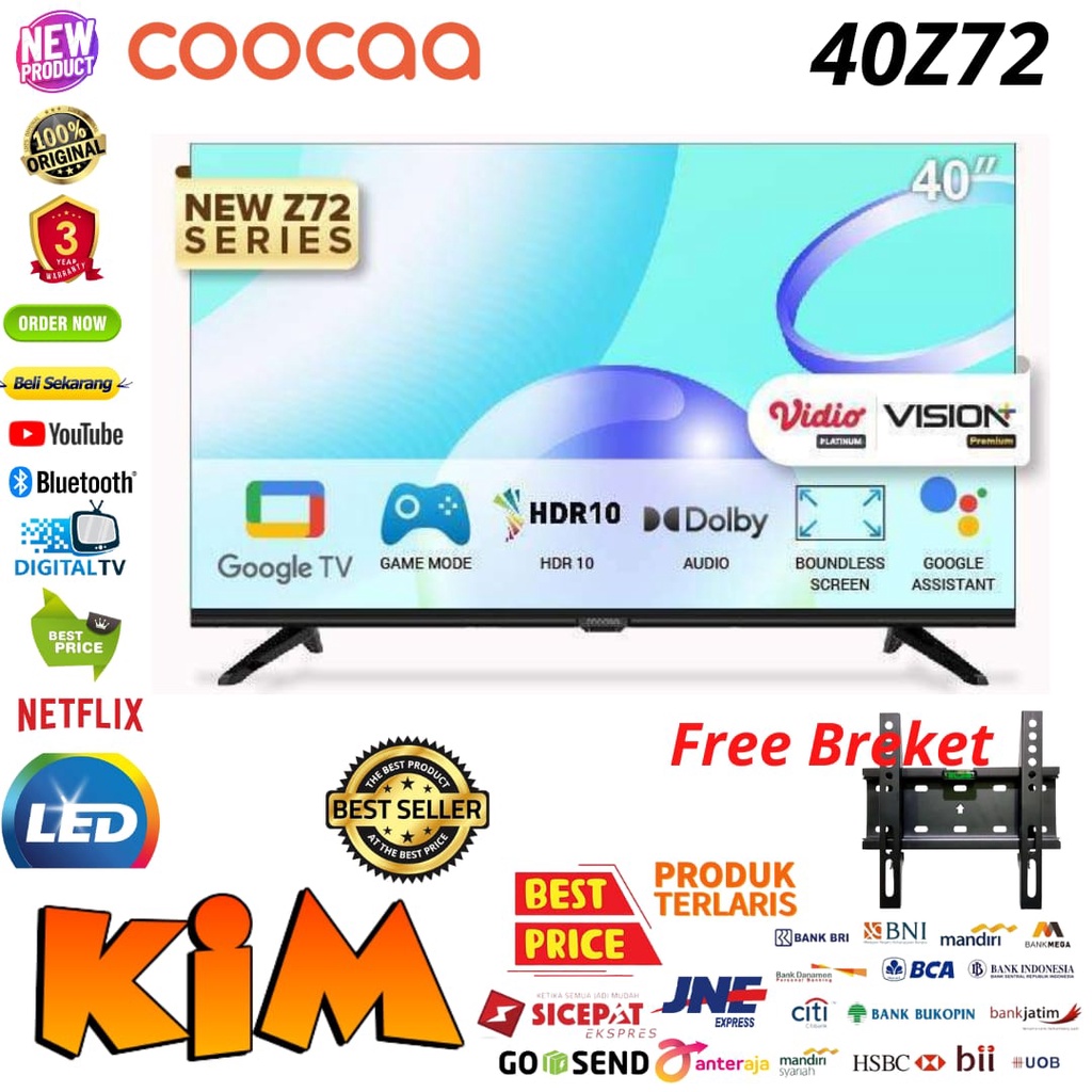 FREE BREKET!!! COOCAA 40Z72 SMART LED 40 Inch Google TV-Digital-NEW