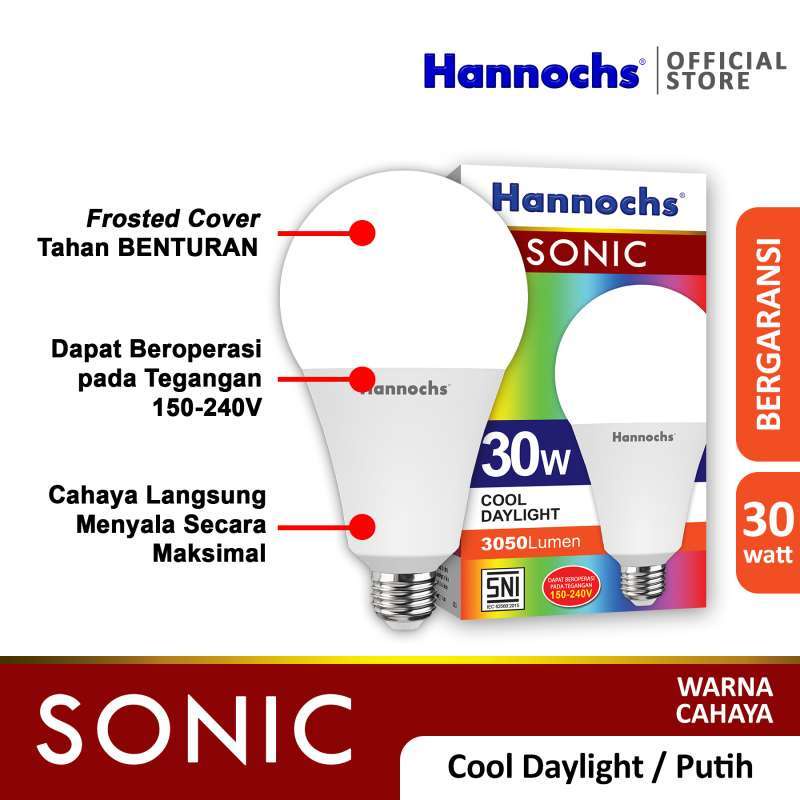 Hannochs Sonic Bohlam Lampu LED 9-12-15-20-25-30-40-50 Watt Cool Daylight Putih