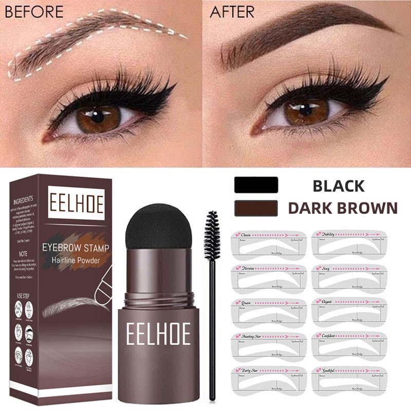 EELHOE Eyebrow Powder Cetakan Alis Instan Waterproof Eyebrow Shaping Stamp Stempel Alis with 10 Model Cetakan Alis dan 2 Kuas Alis