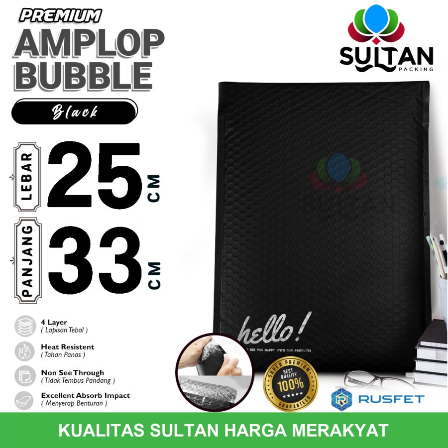

AMPLOP BUBBLE MAILER BLACK 25X33CM WRAP ENVELOPE RUFSET SATUAN HITAM