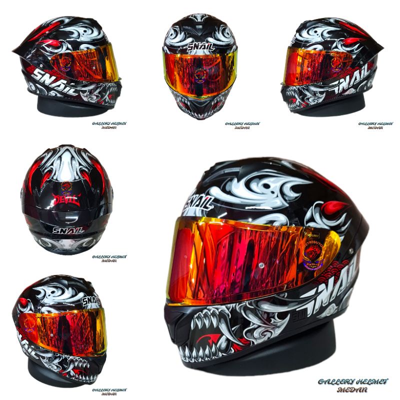 HELM SNAIL FFS2 DEVIL GREY GLOSS KACA RED GOLD ORIGINAL