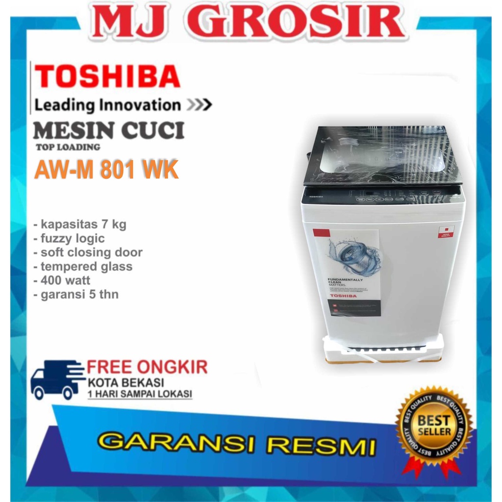 MESIN CUCI 1 TABUNG TOSHIBA AW-M 801 WK TOP LOADING 7 KG HITAM