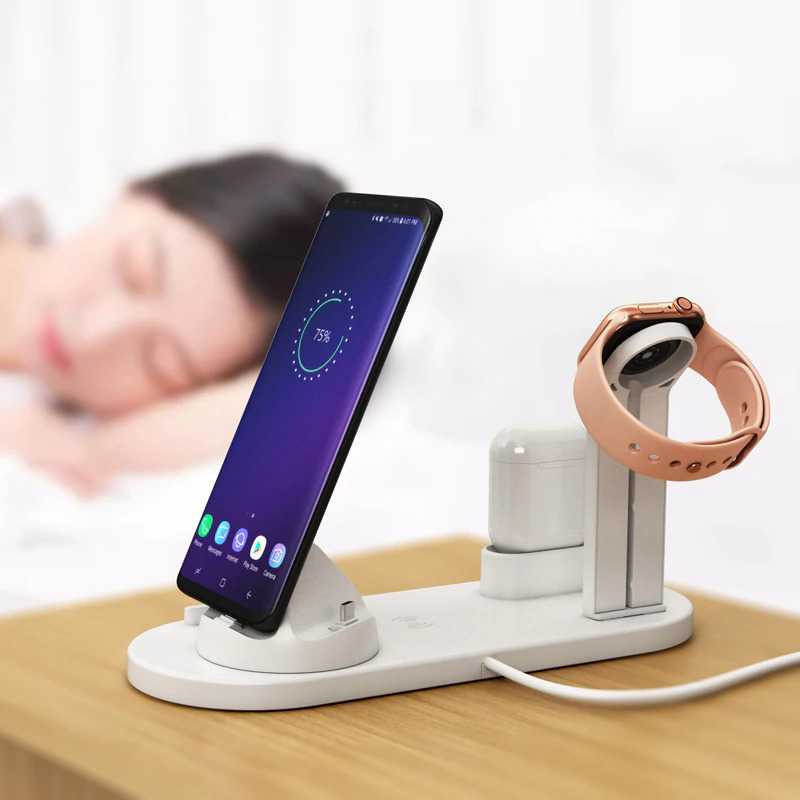 Charger Wireless Alat Multifungsi 15W Fast Charging 6 in 1 Wireless Charger Duck For Apple Watch Airpods Charger Micro USB Type C phone Stand