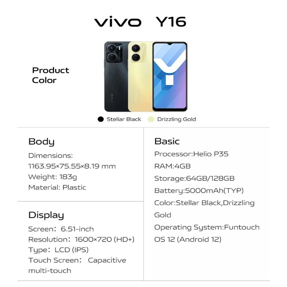 handphone vivo y16 ram6 128GB 6.51-inch hp smartphone 100% baru original