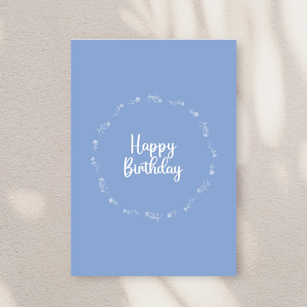 

Greeting Card - Kartu Ucapan A6 Premium - Birthday Card - Happy Birthday Flower Wreath Blue