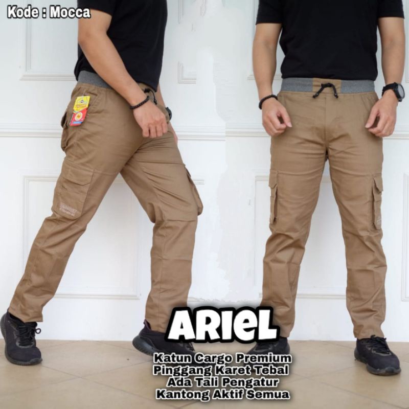 Celana Cargo Panjang Premium - Celana Kargo Chinos Panjang Cargo Pria Rip Pinggang Karet Melar Size 27-38 By Nevilla