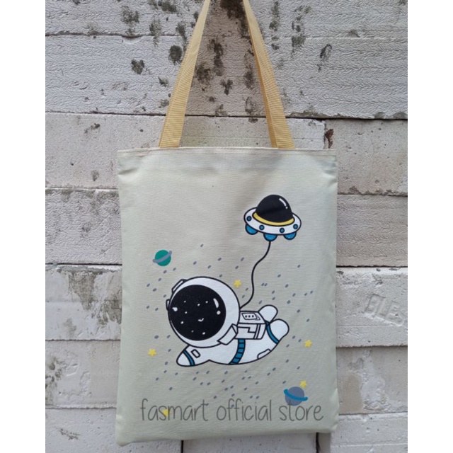 Tote bag Resleting Totebag Wanita Tas Kuliah Astronot Series