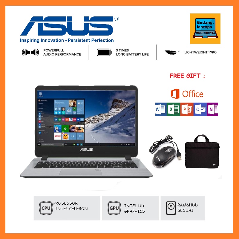Laptop Asus Vivobook A407ma Celeron n4000 RAM 4GB SSD 256GB /FREE TAS