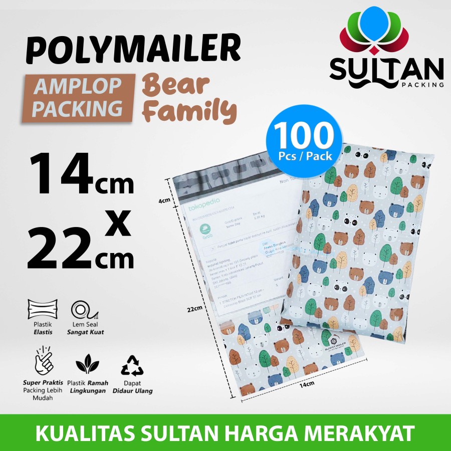 

Amplop Plastik Packing Polymailer 14x22cm Bear Family PACK
