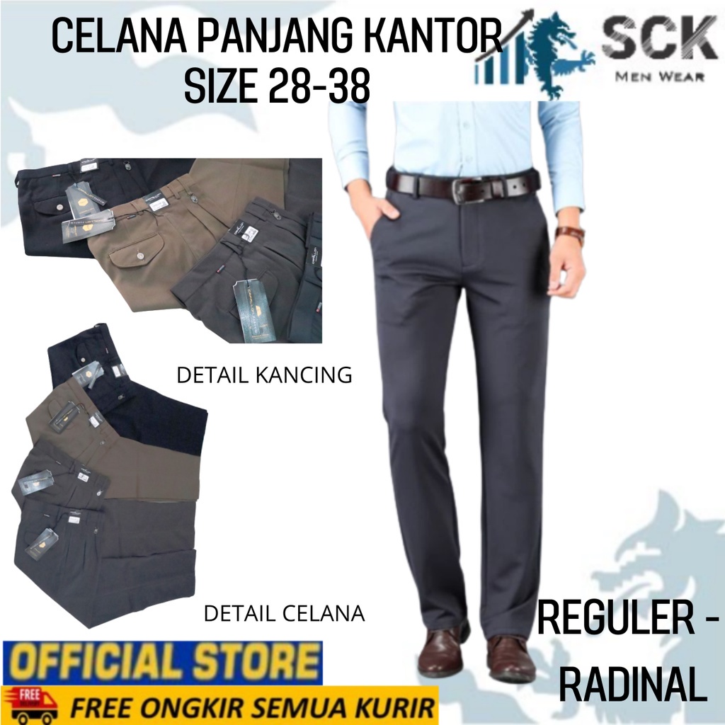 Celana Panjang Kantor Pria Dewasa RADINAL Warna Bahan Katun / Bawahan Basic Formal / Pakaian Kerja Kantor Berkualitas - sckmenwear GROSIR