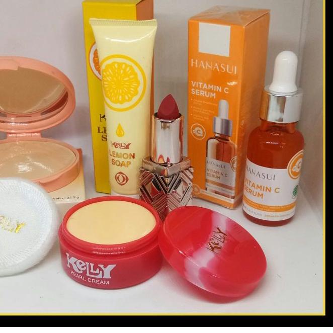 ⅎ Paket Kecantikan 5IN1 - Bedak Padat Kelly - Kelly Lemon Soap - Kelly Pearl Cream - Hanasui Vit C S