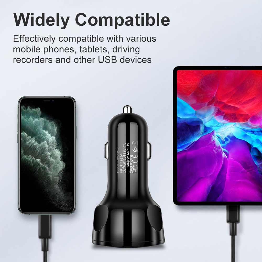 Charger Mobil 7A 3port QC3.0 USB Quick Charger Untuk i-Phone Android Tipe C Handphone Fast Charger Adapter Di Mobil