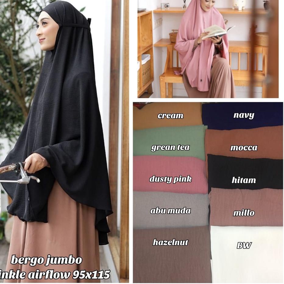 Kekinian - KERUDUNG BERGO JUMBO CRINGKEL XXL AIRFLOW 95x115
