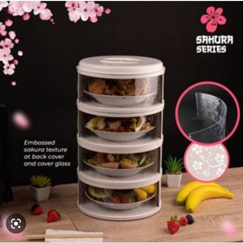 1 kg Rak Penyimpanan Makanan 4 Susun Tingkat Tudung Saji Tutup Food Cover-Putih pastel