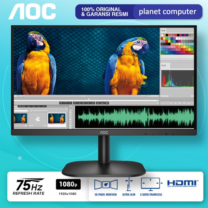 Monitor LED AOC 24B3HM 24&quot; VA 1080p 75Hz VGA HDMI VESA