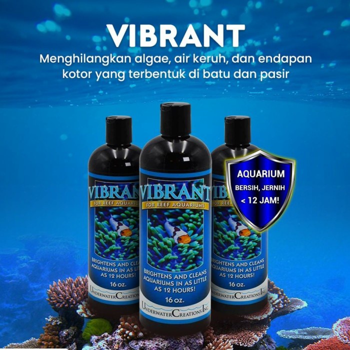 Terlaris Pembersih Lumut & Alga Laut Vibrant Liquid Aquarium Cleaner 20Ml