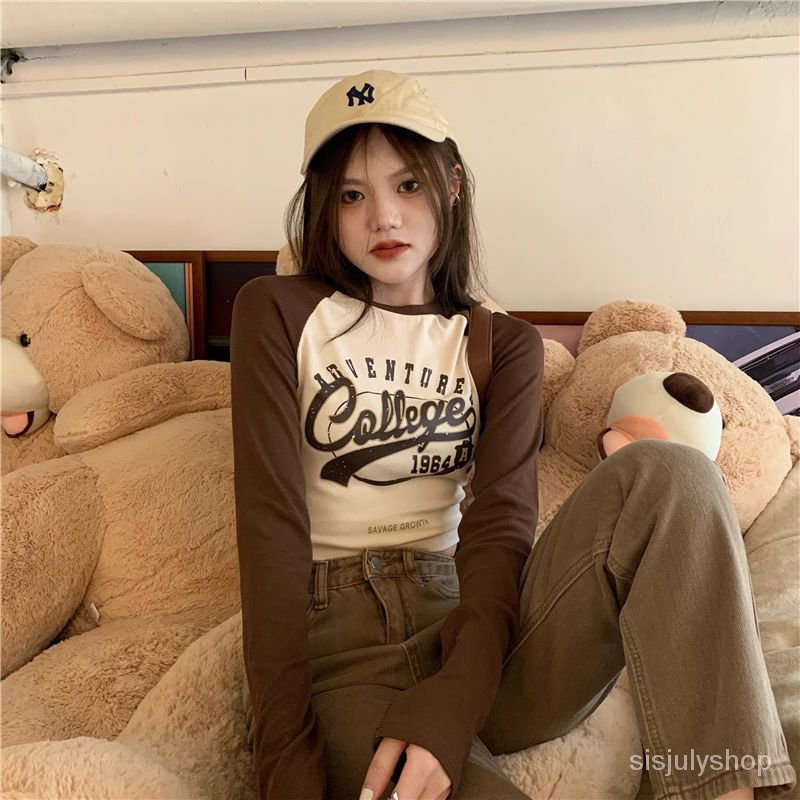 #Sisjuly# Kaos pendek vintage wanita yang ramping dan kemeja lengan panjang serbaguna