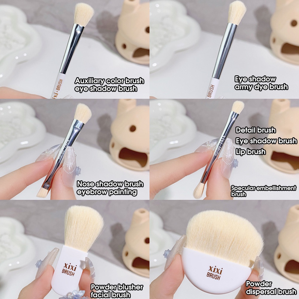 Xixi 6pcs/Set Travel Wanita Kuas Makeup Mini Portable Makeup Brush Set Brush Set Portable Lembut Concealer Brush Foundation Alat Eye Shadow