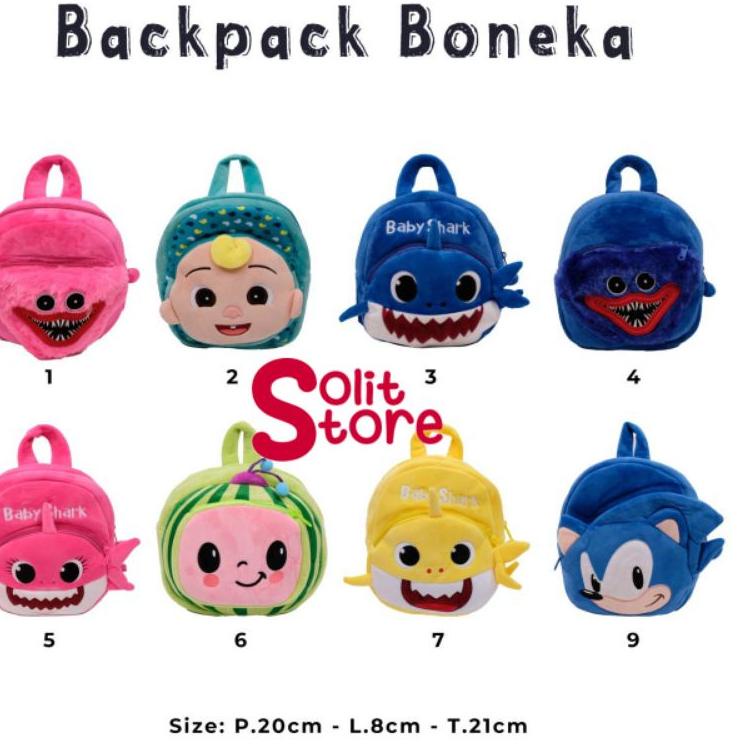 ❅ Tas Punggung Backpack Ransel Anak Boneka Cocomelon Coco Melon Baby Shark Huggy Wuggy Sonic Import 