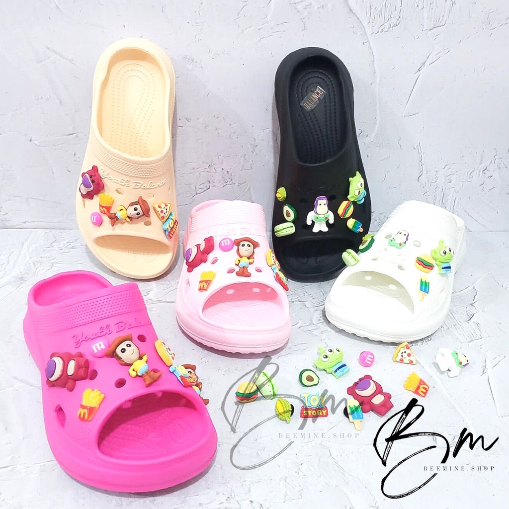 Sandal FUJI TOYS STORY slide  / Sandal Slipper Wanita Jelly Wedges Platfrom Tebal  Dengan Jibbitz TOYS STORY Import BALANCE X810-TS