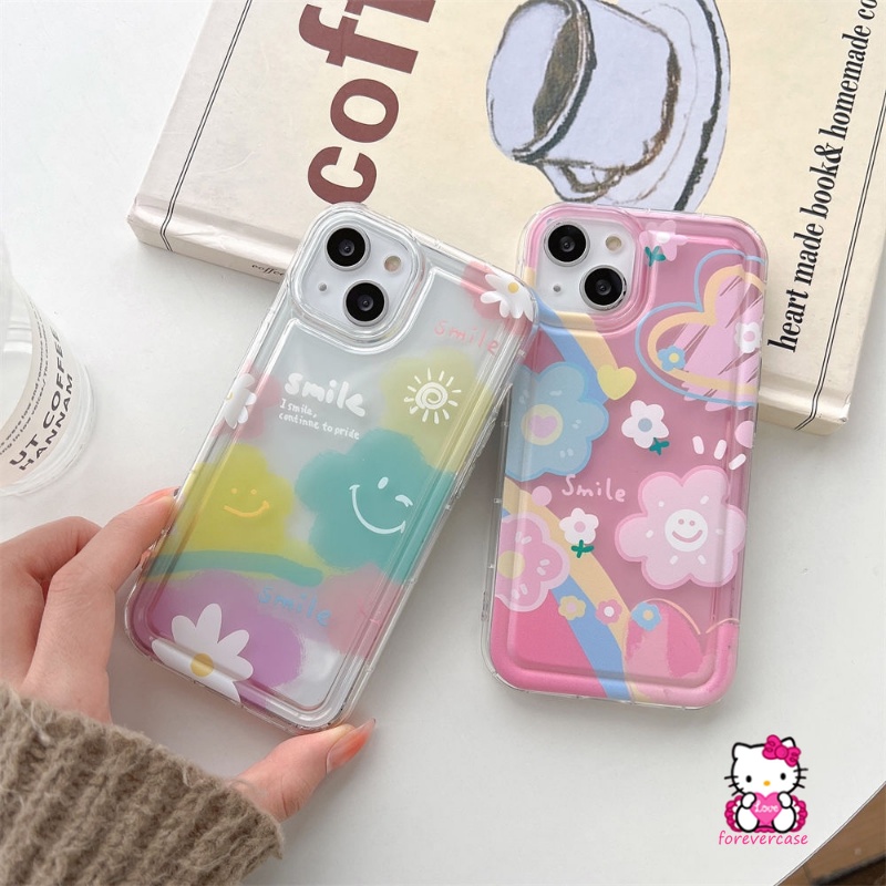 Ins Korea Lucu Smile Case Realme C15 C25 C35 C55 C30 7i C17 C11 2020 C25s C12 C30S C33 C21Y C25Y 6i 5 5i 5s C20 C11 2021 C20A C3 C1 C2 Bunga Segar Awan Airbag Soft Cover