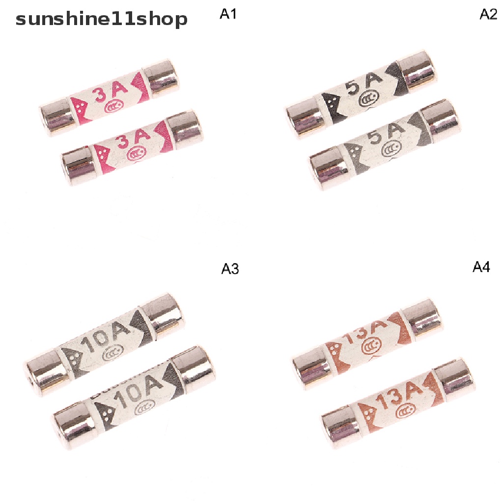 Sho 2PCS 6x25mm 3A/5A/10A/13A Plug Top Fuse Colokan Listrik Ceramic Fuse Tube N