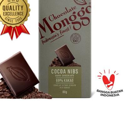 

☀ Chocolate Monggo | Cocoa Nibs & Dark Chocolate 69% Cocoa 80gr | Coklat Murni 100% Cocoa butter | Biji Kakao & Cokelat Hitam ✿