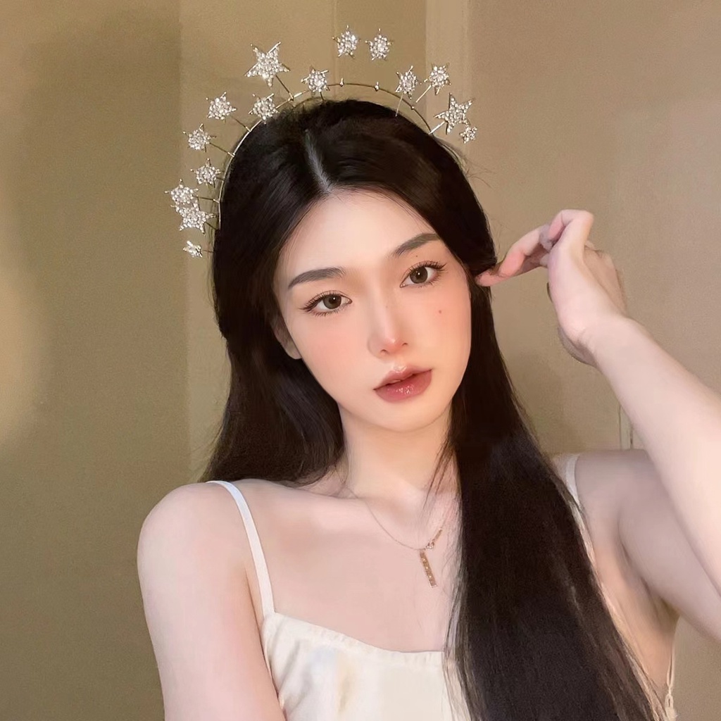 Gaya Korea Lucu Kristal Bintang Mahkota Pengantin Berlian Imitasi Hairband Hiasan Kepala Pernikahan Aksesoris Rambut Hoop