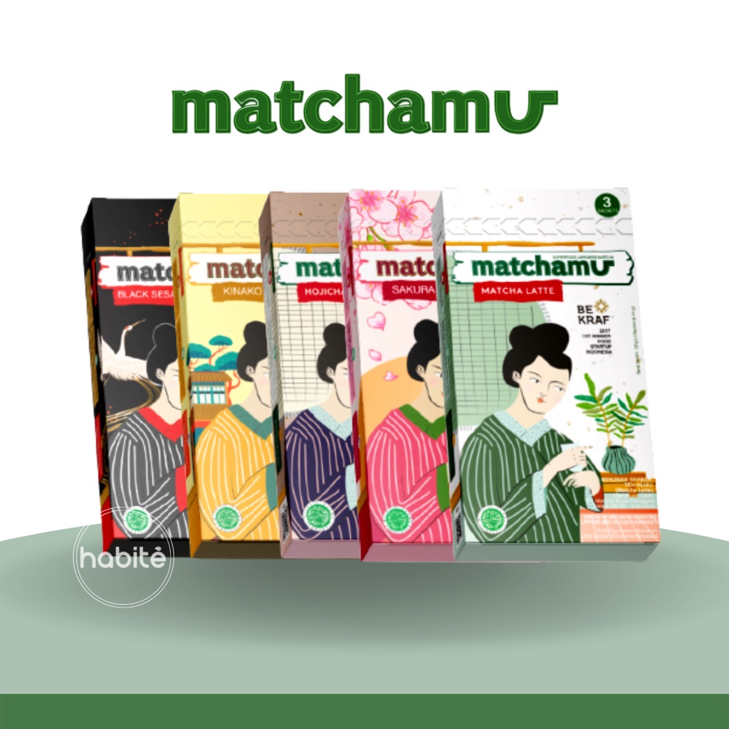 

Matchamu Box of 3 Minuman Powder Bubuk Rasa Matcha Hojicha Sakura Black Sesame Kinako Latte 3 x 24 gr