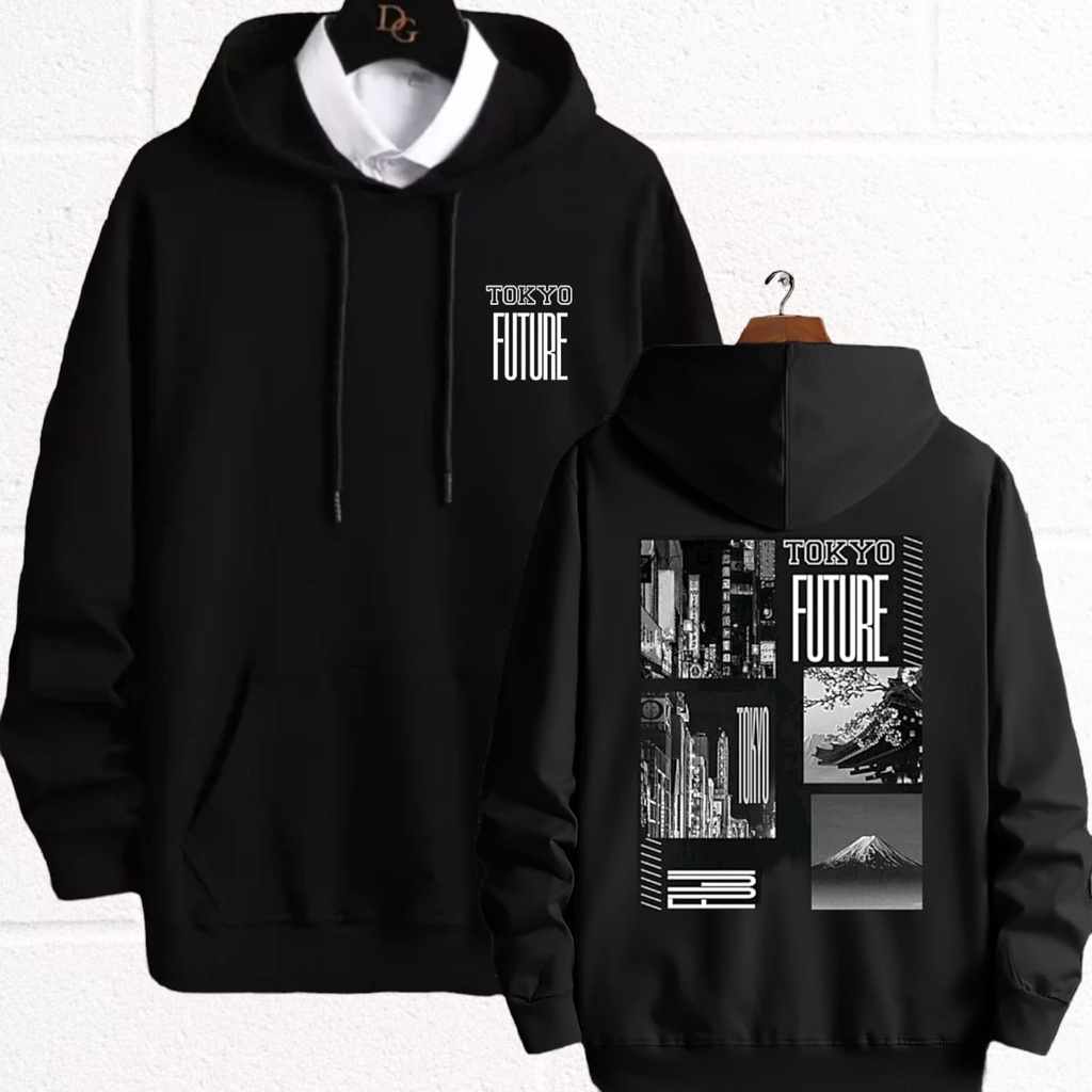 Atasan Jaket Hodie Anime Oversize Hoodie Pria Wanita Sewiter Hodi Animasi Kartun Jepang Suwiter Hody Hip Hop Keren Cowok Cewek Switer Switter Hudi Hudie Hudy Hody Distro Keren Terbaru Kekinian-TOKYO FUTURE HITAM