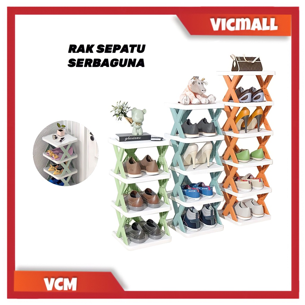 (VCM) Rak Sepatu 4 Susun Plastik Tempat Sandal Sepatu Rak Serbaguna Plastik Rak Sepatu Murah